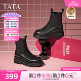 他她（TATA）英伦风切尔西靴女显瘦加绒厚底烟筒靴时装靴冬新GXB01DD4 黑色（单里） 38