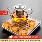 瓷牌茗茶具（cipaiming teaset） 透明玻璃茶具整套套装家用功夫茶壶茶杯会客泡茶器 透明八骏壶4玉兰杯+小四方盘