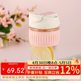乐扣乐扣（LOCK&LOCK）咖啡杯耐热玻璃水杯子男女学生便携式双饮吸管杯随手杯500ML粉色