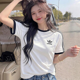 阿迪达斯（adidas）三叶草纯棉短袖女2026夏季新款时尚半袖三条纹宽松透气休闲t恤男 白色/情侣T/主推 M 【建议体重120斤-140斤】