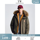 Teenie Weenie小熊男装2025新款男女同款工装三防貉子毛保暖派克羽绒服 军绿 XXS (155)