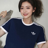 阿迪达斯（adidas）三叶草纯棉短袖女2026夏季新款时尚半袖三条纹宽松透气休闲t恤男 HZ9634/情侣T/蓝色 3XL 【建议体重200斤-220斤】