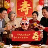 梦桥祝寿过寿手持横幅老人寿宴布置拍照道具长辈生日帽装饰条幅礼物