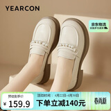 意尔康英伦风厚底增高舒适乐福鞋简约百搭小皮鞋女 49861W 米白3 38
