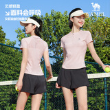 骆驼（CAMEL）运动套装女装夏季新款跑步瑜伽健身短袖短裤有内衬休闲弹力运动服