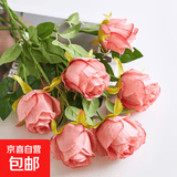 高档仿真玫瑰花假花客厅装饰花摆件餐桌花干花花束绢花摆设插花艺 深粉色-5枝
