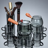 正扬玻璃功夫茶具小套装家用茶杯侧把茶壶耐热茶盘整套简约办公室客厅 8头(烟灰梯形直觉）6烟灰/把杯+烟灰/茶道