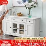 方寸毫厘 餐边柜 美式实木餐边柜酒柜中古靠墙厨房客厅餐厅茶水储物柜子 单层餐边柜1.4米(玻门)象牙白色 白蜡木*水性漆