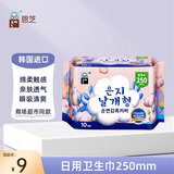 恩芝韩国进口日用卫生巾250mm10片 轻盈透气绵柔护翼型超薄瞬吸姨妈巾
