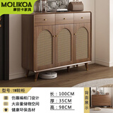 MOLIKOA新中式藤编鞋柜实木框家用门口客厅透气储物柜入户门收纳柜玄关柜 长100CM+带腿款【12CM木腿】 上门安装【省心】