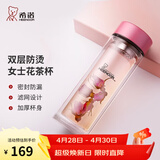 希诺（heenoor）双层玻璃杯家用女士带滤网个性潮流清新花茶杯隔热防烫便携水杯 水晶粉300ml