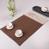 裕凡 手绘茶席茶垫茶旗茶台布艺棉麻隔热餐垫 桌旗中式现代简约茶具配件 日式干泡壶垫杯托壶托防烫垫盘 莲（拼接，不含茶具茶盘）30*50cm