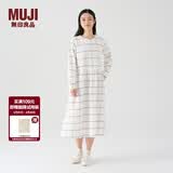 MUJI女式 法兰绒抽褶连衣裙 美拉德纯棉起毛宽松长裙子秋冬 BC08CC3A 原色格纹 M 160/84A