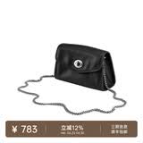 裘真信封包女链条斜挎单肩包休闲复古小包植鞣头层牛皮包包 黑色-小号