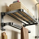 馨沛太空铝双层免打孔毛巾架可折叠浴室置物架卫生间厕所洗手间浴巾架