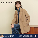 诗凡黎（‘S EIFINI）【人生大衣】100%散毛染绵羊毛双面呢大衣25秋冬新款高性价比外套 【中长款】卡其色 S
