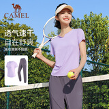 骆驼（CAMEL）运动套装女装新款跑步瑜伽健身短袖长裤弹力两件套休闲运动服