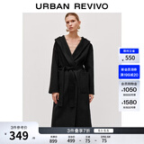 UR冬季新款女装高智感气质连帽腰带大衣外套UWM150078 深灰花灰 S
