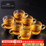 瓷牌茗茶具 玻璃茶杯大号透明玻璃品茗杯耐热小茶杯带把水杯功夫茶具主人杯 金色（龙鳞）6个把杯 105ml