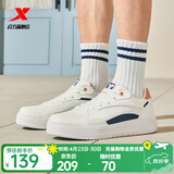 特步小滑板男板鞋秋冬新款情侣休闲运动鞋低帮平底耐磨鞋女鞋 帆白-墨青蓝-男款 41