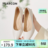 意尔康女鞋细跟通勤工作鞋浅口时装高跟鞋单鞋女春秋 26903W米白38