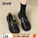 ZHR则则单鞋女真牛皮英伦风乐福鞋女两穿小皮鞋女2026新款女鞋BT38黑色37