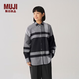 MUJI女式法兰绒衬衫领宽版长袖衬衫女士格子衬衣外套25年冬季女装 黑色格纹 M （160/84A）