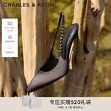 CHARLES&KEITH质感链条尖头高跟凉鞋子女鞋生日礼物CK1-60280377 Black黑色 34 (220)