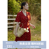 独束大码女装法式小翻领连衣裙女夏季新款遮肉显瘦雪纺裙子 红色 4XL （尺码：6）