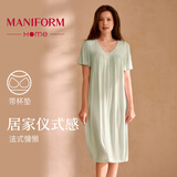 曼妮芬性感V领短袖裙装女士家居服舒适起居服睡裙睡衣礼物送妈妈 【茶歇 Bra-in系列】绿色 睡裙 M 160