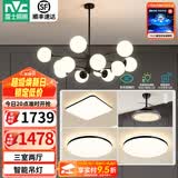 雷士（NVC）北欧现代魔豆分子客厅吊灯简约百搭餐厅吊灯卧室灯具灯饰全屋套餐 12头+风扇 三室两厅【智能款】
