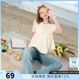 三彩2025夏季新款圆领泡泡袖纯棉小衫宽松娃娃衫衬衣气质M 鹅黄 XL 170/92A