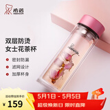 希诺（heenoor）双层玻璃杯家用女士带滤网个性潮流清新花茶杯隔热防烫便携水杯 水晶粉220ml