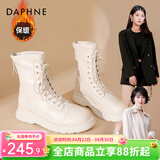 达芙妮马丁靴女2023新款秋冬短靴女英伦风加绒厚底白色单靴子女 白色（薄绒款） 36