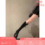 苏茵茵【蒋依依同款】女靴V口长筒靴粗跟高筒骑士靴加绒靴子女长靴冬季 黑色（单里） 36