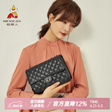 稻草人包包女包牛皮单肩包百搭小香风链条菱格斜挎手机母亲节礼物送妈妈 纯黑