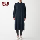 MUJI MUJI 男女通用 法兰绒 立领 长衫 无性别 男款女款 BCL43A1A 深藏青色格纹 S-M