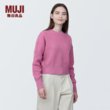 MUJI女式 棱纹编织 圆领短款针织衫 长袖女款 女装 薄款毛衣 粉红色 M (160/84A)