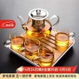 瓷牌茗茶具（cipaiming teaset） 透明玻璃茶具整套套装家用功夫茶壶茶杯会客泡茶器 透明八骏壶4个把杯+小四方盘