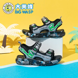 大黄蜂男童凉鞋夏季中大童露趾防滑童鞋D331238898黑绿35