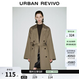 UR秋季新款女装摩登英伦风双排扣收腰系带风衣UWM140030 橄榄绿 (偏宽松) L