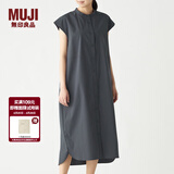 MUJI MUJI 女式 棉混弹力 法国袖连衣裙 BCL14A0S 炭灰色 L