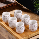 古笙记 6个装 家用陶瓷茶杯景德镇茶具单杯水杯茶碗日式品茗杯子主人杯 白金兰藤茶杯(6个装)
