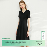 AMII女装2026法式赫本风气质黑色连衣裙女新款V领a字裙修身 黑色 L (165)