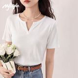 MJ STYLE短款短袖T恤女2026夏季正肩小V领修身显瘦百搭简约紧身打底衫上衣