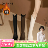 达芙妮厚底V口长筒靴女2026秋冬爆款女靴高筒靴显瘦百搭增高骑士靴子女 黑色【加绒款】 37