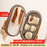瓷牌茗茶具（cipaiming teaset）旅行茶具套装户外便携式陶瓷快客杯一壶四杯办公室功夫茶壶泡茶 白古茗1壶4杯+罐盘+棕皮包+巾夹