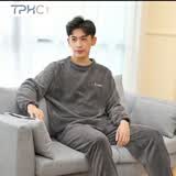 TPHC 秋冬季加厚珊瑚绒睡衣女冬保暖宽松家居服套装学生情侣加大码· 男款-猫咪灰【一套装】 均码 (建议80-130斤)