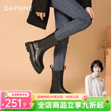 达芙妮官方马丁靴女加绒2026秋冬爆款烟筒靴子女英伦风中筒切尔西女靴 黑色（中筒-5cm跟高） 35