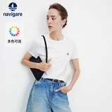Navigare意大利小帆船短袖T恤衫女夏季圆领百搭体恤衫修身短款基础款上衣 云上舞白 针织款 XL